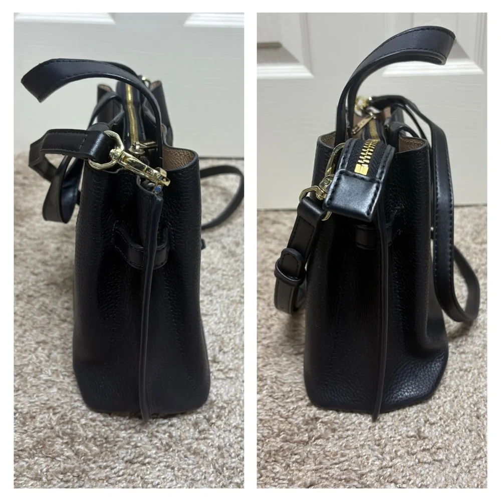 Michael Kors Emilia triple compartment satchel crossbody bag purse black bow EUC